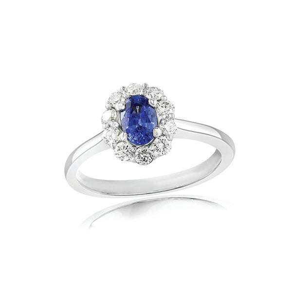 Moyer Collection 18KW Gold 0.91ct Oval Sapphire & Diamond Halo Ring - 041944