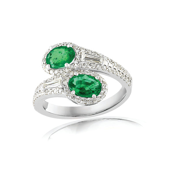 Moyer Collection 18KW Gold 1.52ctw Oval Emerald & Diamond Bypass Ring - 052479