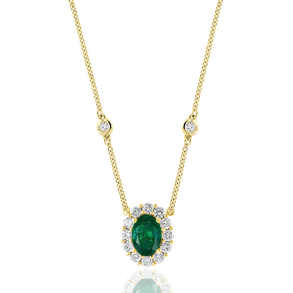 Moyer Collection 18KY Gold 0.71ct Oval Shape Emerald & Diamond Halo Pendant - 130939