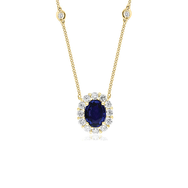 Moyer Collection 18KY Gold 0.79ct Sapphire & Diamond Halo Necklace - 130913