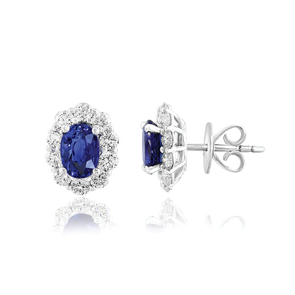 Moyer Collection 18KW Gold 1.68ctw Sapphire & Diamond Halo Stud Earrings - 161958