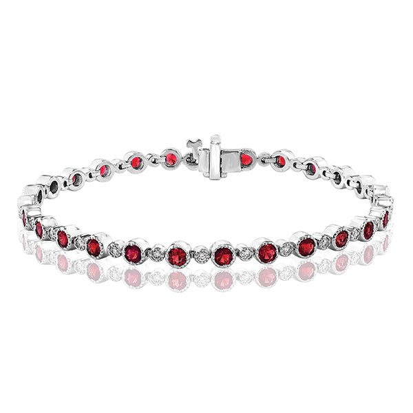 Moyer Collection 18KW Gold 3.40ctw Ruby & 0.55ctw Diamond Tennis Bracelet - 200806