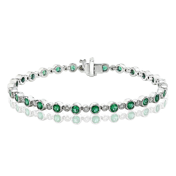 Moyer Collection 18KW Gold 2.42ctw Emerald & 0.55ctw Diamond Tennis Bracelet - 200929