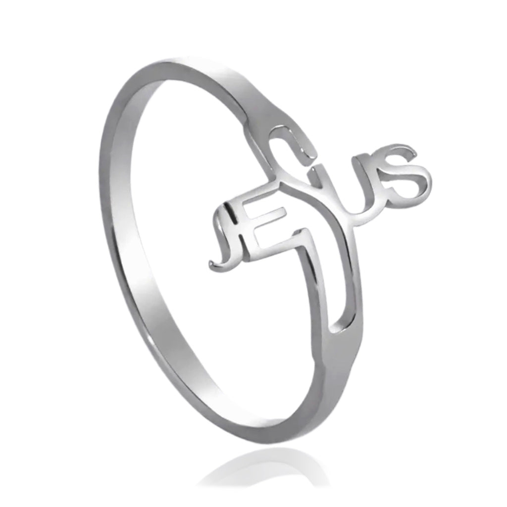 Stainless Steel Jesus Ring Christian Religious Holy Cross Wedding Engagement