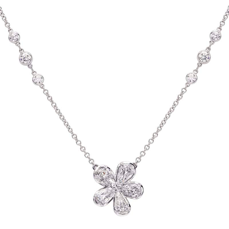 Christopher Designs 18K White Gold 1.54ctw L'Amour Crisscut Pear Shape Diamond Flower Pendant-L600-LPE