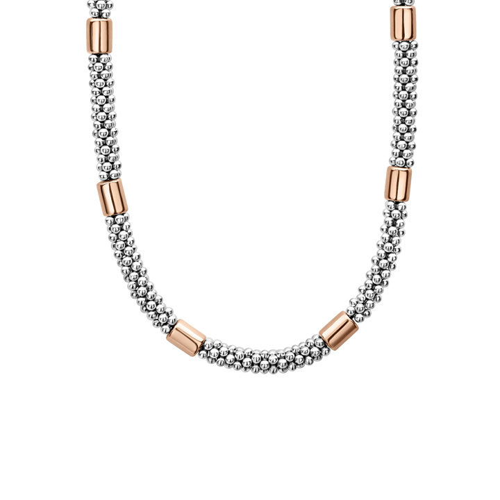 Lagos High Bar 5mm Rose Gold Station Caviar Necklace - 04-81162-16