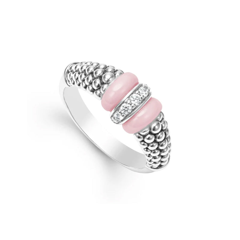 Lagos Pink Caviar Ceramic Diamond Ring - 02-80732-CP7