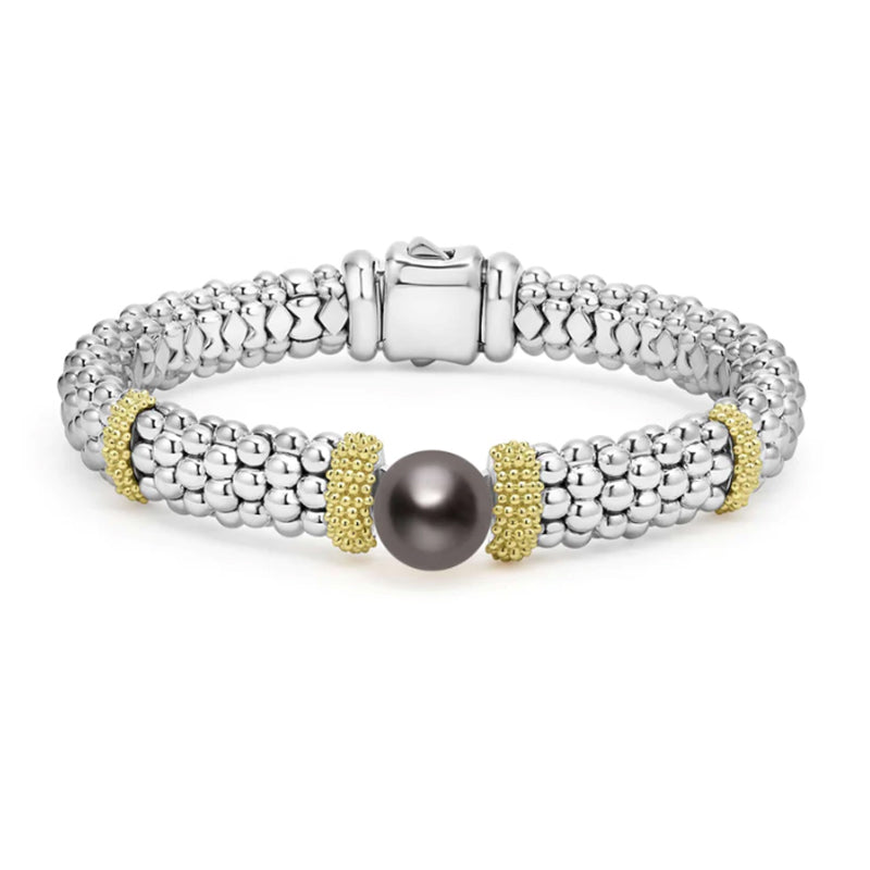 Lagos Luna Two-Tone Tahitian Black Pearl Caviar Bracelet - 05-81519-MB7
