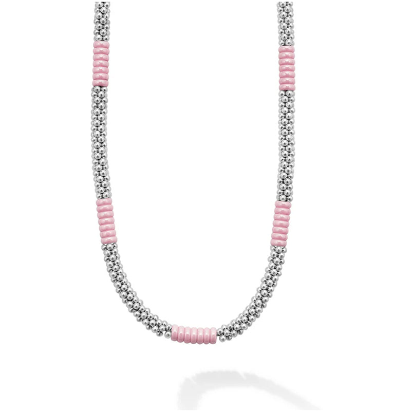 Lagos Pink Caviar Silver Station Ceramic Beaded Necklace 5mm - 04-81244-CP18