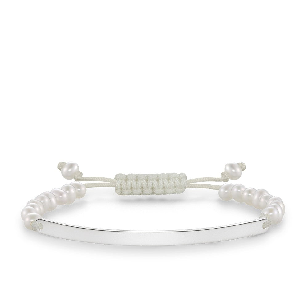 Glam Love Bridge Freshwater Pearls Nylon Bracelet (Silver/White)