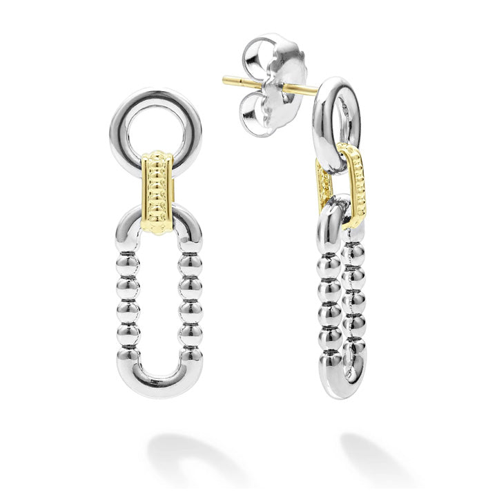 Lagos Signature Caviar Two Tone Link Drop Earrings- 01-82007-00