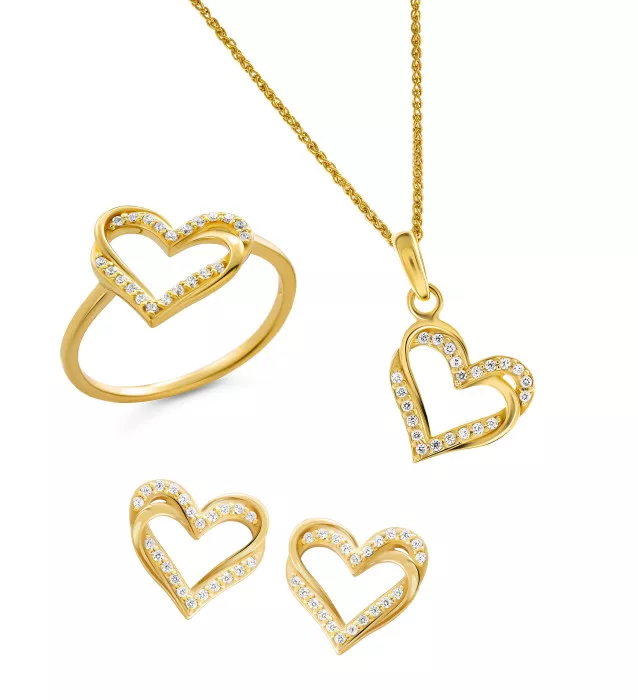 Orphelia® 'Cecilia' Women's Sterling Silver Set: Necklace + Earrings + Ring - Gold SET-7584/G