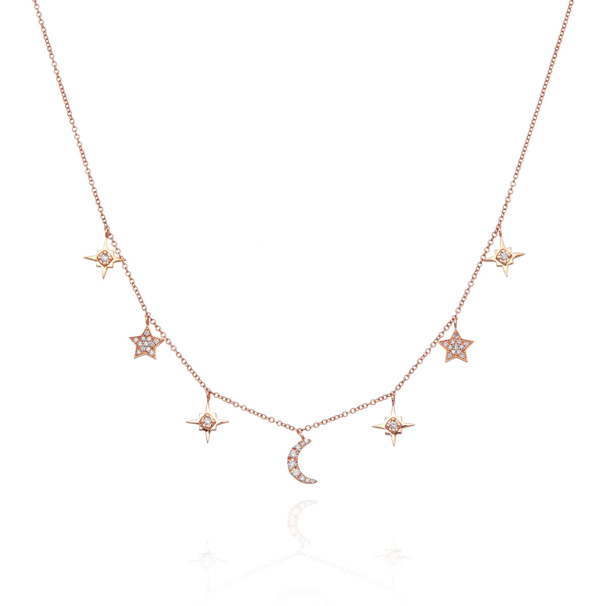 Luna Skye 14K Rose Gold and Diamond Stars & Moon Necklace