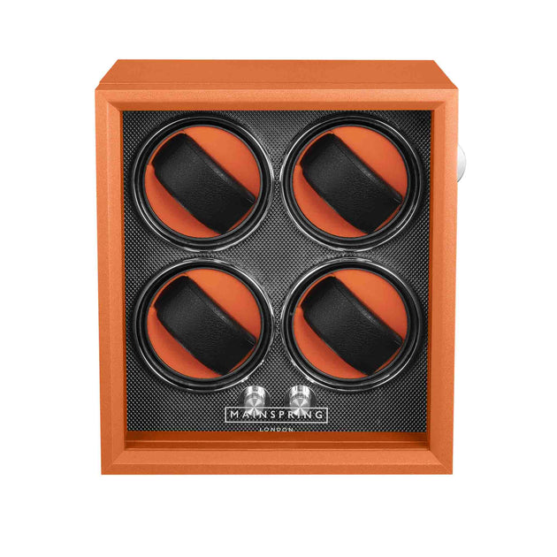 Mainspring Oxford Guardian 4-Slot Watch Winder Retro Orange