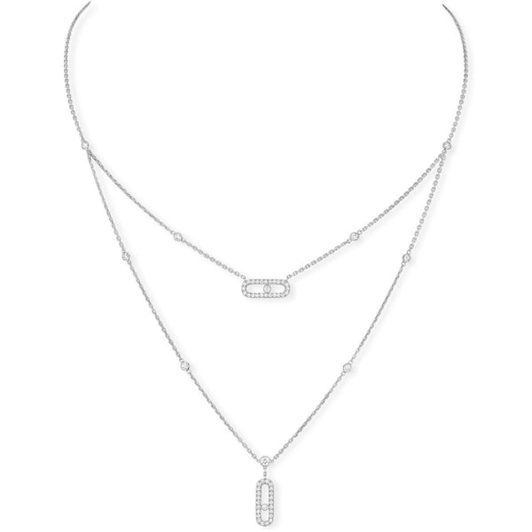 Move Uno 2 Rows Pavé Necklace - White Gold