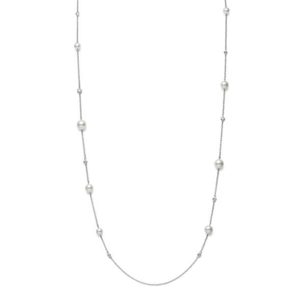 Mikimoto Akoya Cultured Pearl and Diamond Station Necklace