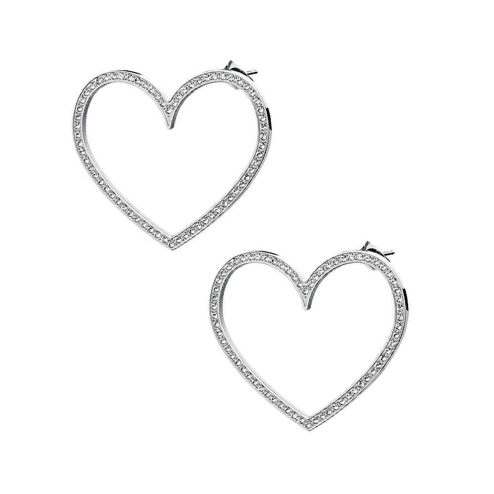 Minuetto Heart Crystal Steel Pendant Earrings (Silver)