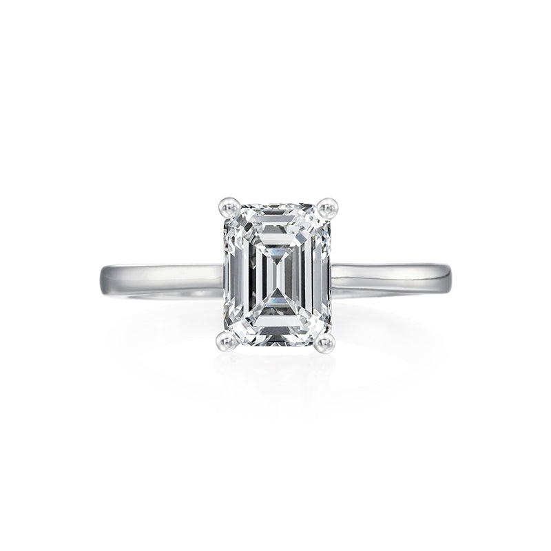 Moyer Collection 18K White Gold 0.03ctw Diamond Emerald Cut Solitaire Engagement Ring