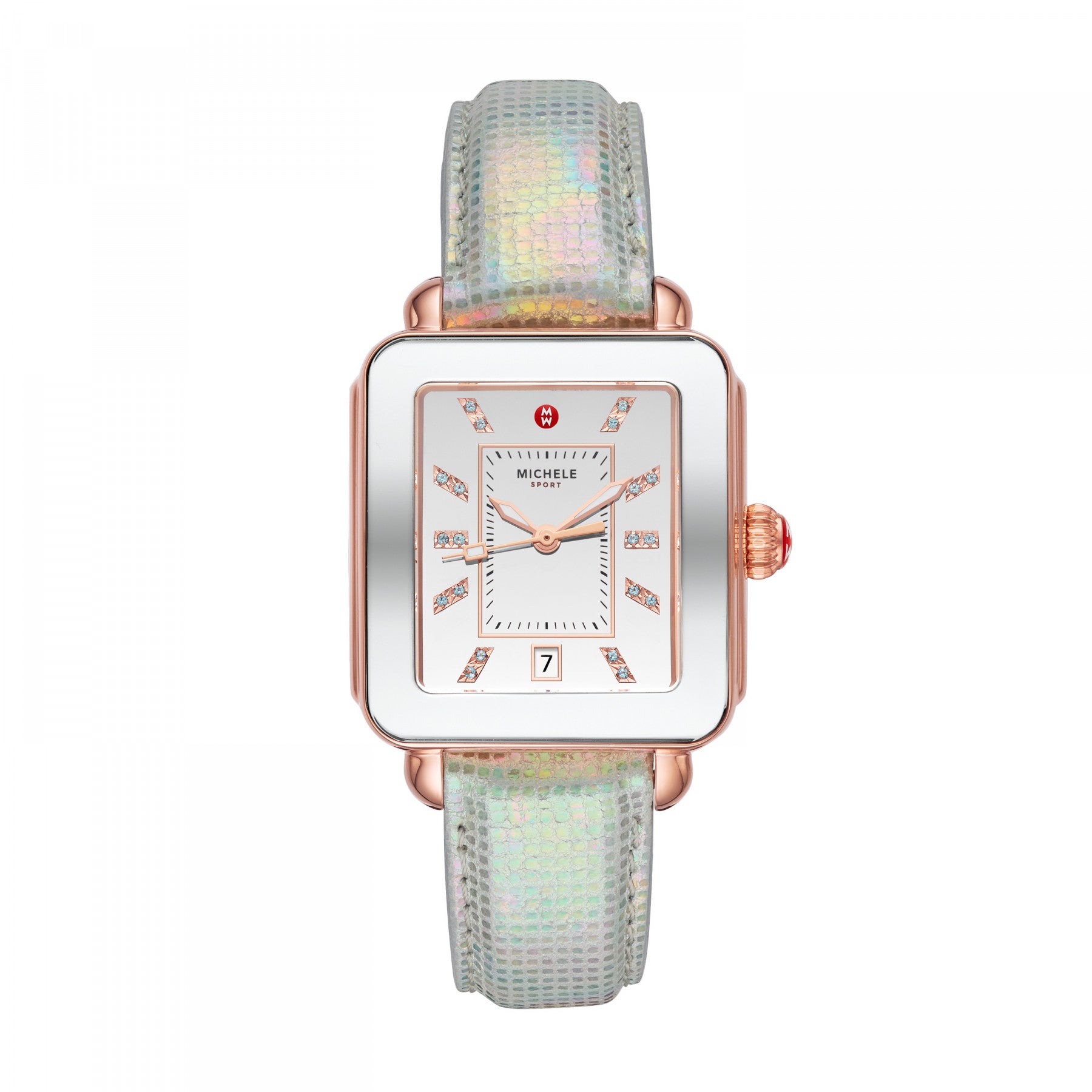 Deco Sport Pink Gold-Tone Aqua Topaz Watch