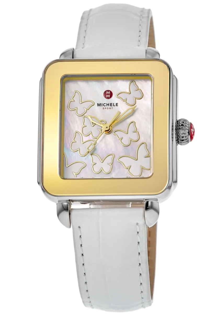 Deco Sport Butterfly Stainless White Leather Strap