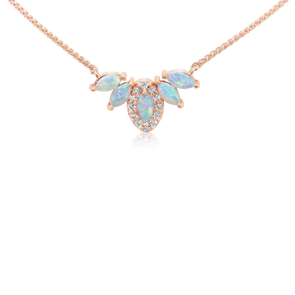 14K Rose Gold Australian Opal/Diamond Necklace