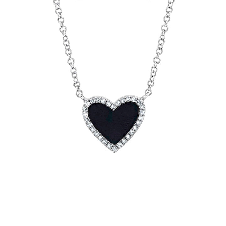 14K White Gold Diamond & Black Onyx Heart Necklace - SC55012621