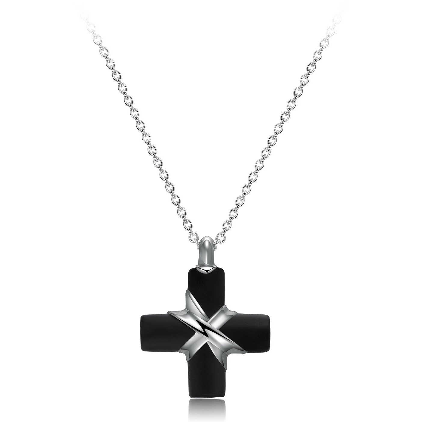 Stoneage Black CrossPendant Necklace (Silver-Black)
