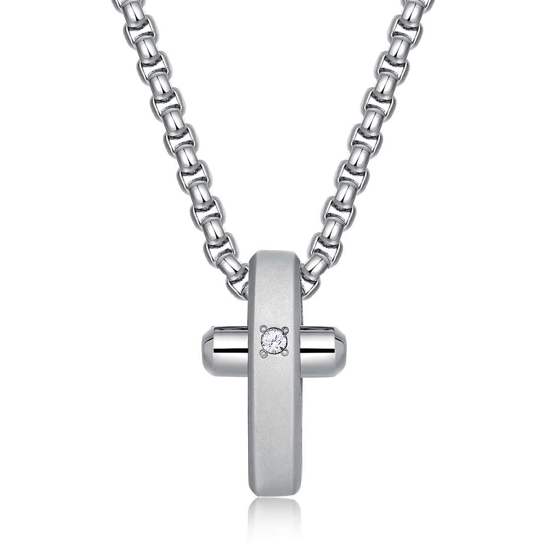 Crux Matte Silver Cross Necklace (Silver)