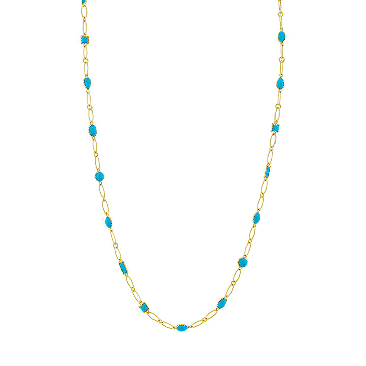 Sloane Street 18k Yellow Gold Mixed Shaped Turquoise Lacey Chain Necklace - SS-CH006J-TQ-Y
