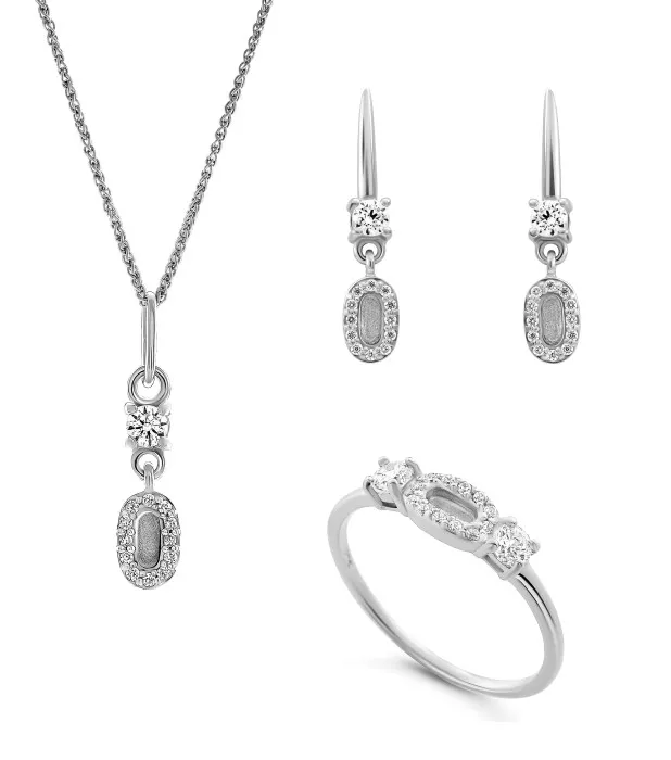 Orphelia® 'Lily' Women's Sterling Silver Set: Necklace + Earrings + Ring - Silver SET-7582