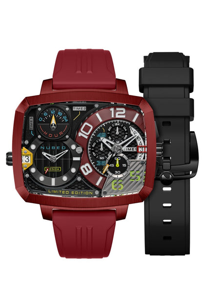 Nubeo Odyssey Triple Time Zone Chronograph Limited Edition Metallic Red