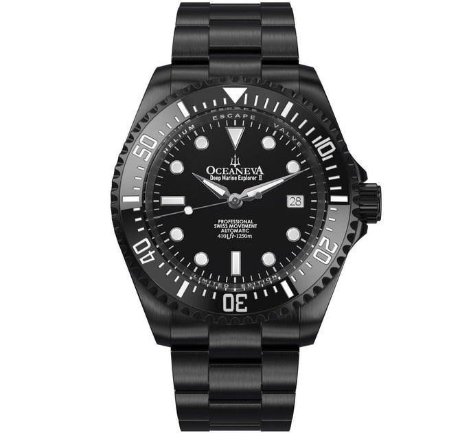 Oceaneva Deep Marine Explorer II Automatic 1250M Pro Diver Black Dial Black IP Limited Edition