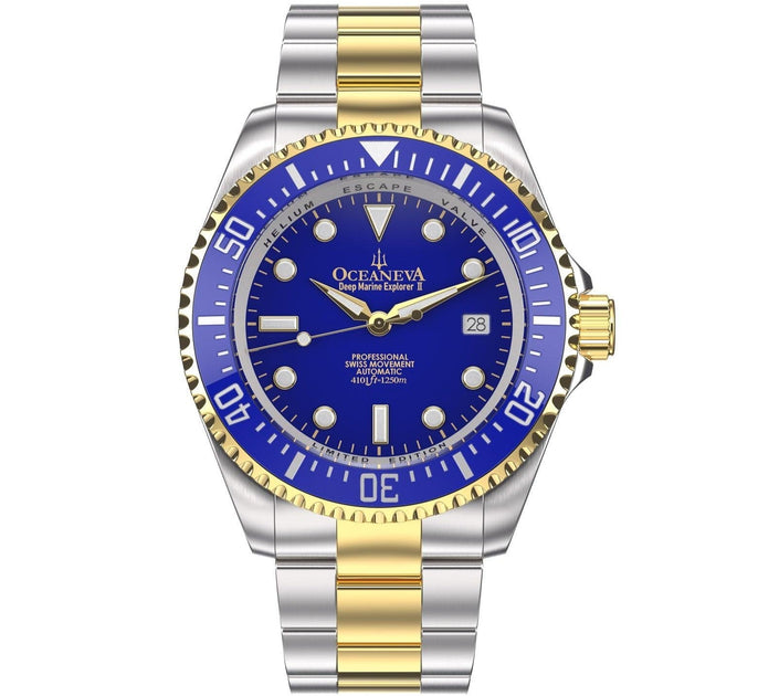 Oceaneva Deep Marine Explorer II Automatic 1250M Pro Diver Watch Blue Yellow Gold Limited Edition