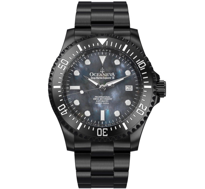Oceaneva Deep Marine Explorer III Automatic 3000M Pro Diver Black Gray Mother Of Pearl Limited Edition