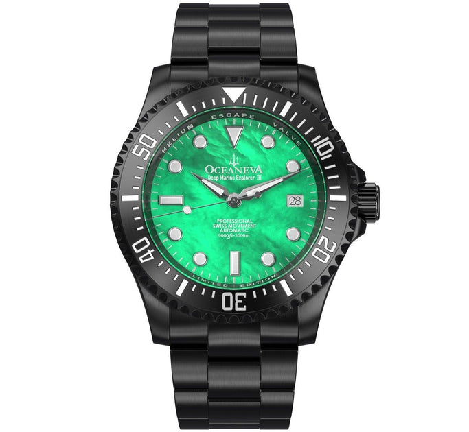 Oceaneva Deep Marine Explorer III Automatic 3000M Pro Diver Black Green Mother Of Pearl Limited Edition