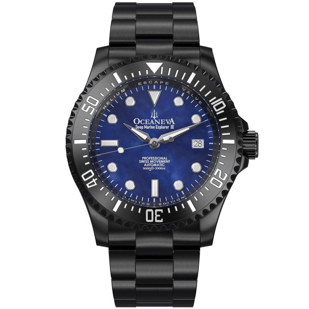 Oceaneva Deep Marine Explorer III Automatic 3000M Pro Diver Black Navy Mother Of Pearl Limited Edition
