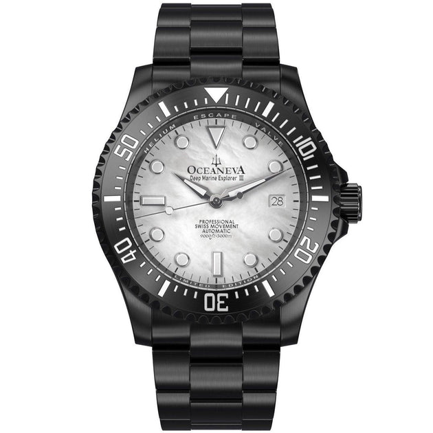Oceaneva Deep Marine Explorer III Automatic 3000M Pro Diver Black White Mother Of Pearl Limited Edition