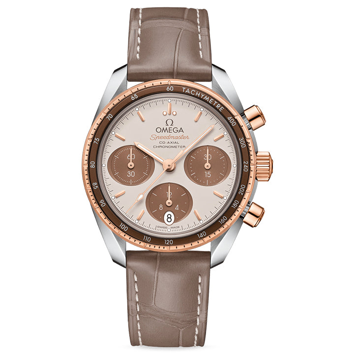 Omega Speedmaster 38 Co-Axial Chronometer Chronograph Sedna Gold on Leather Strap - 324.23.38.50.02.002