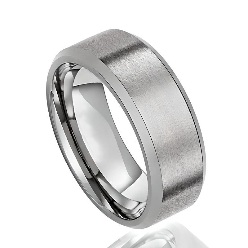 8MM Men's Tungsten Ring Wedding Band Brushed Top Polished Edges