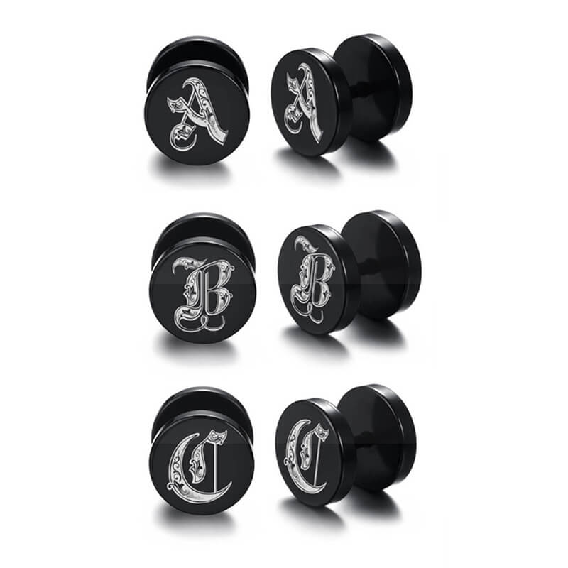 10mm Stainless Steel Stud Hoop Initials 26 Letter Stud Barbell Earrings for Men Women