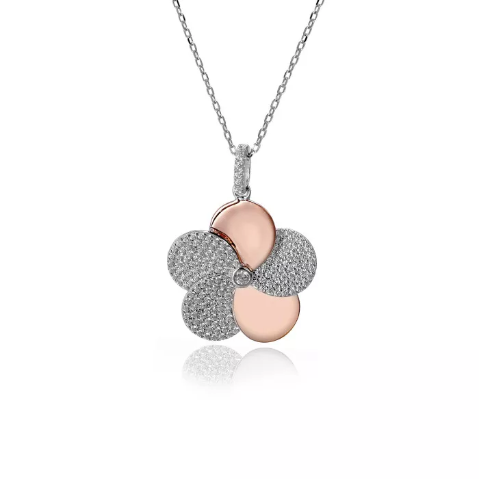 Orphelia® 'Fioni' Women's Sterling Silver Chain with Pendant - Silver/Rose ZH-7452