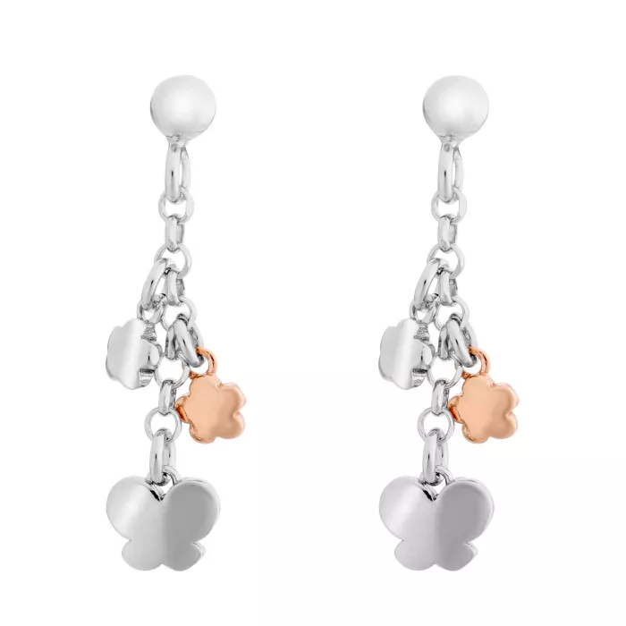 Orphelia® 'Lorelei' Women's Sterling Silver Drop Earrings - Silver/Rose ZO-7386