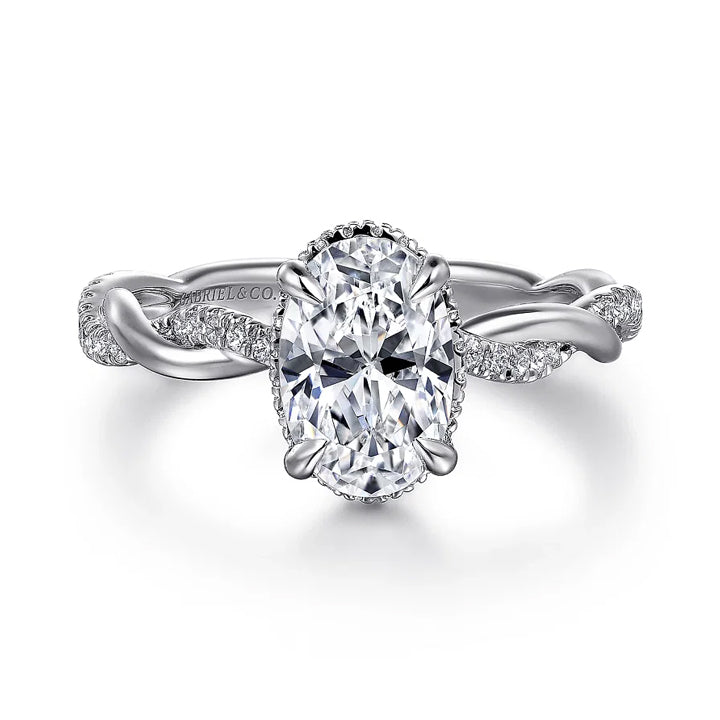 Gabriel & Co 14k White Gold Oval Hidden Halo Twisted Engagement Ring - ER16357O6W44JJ