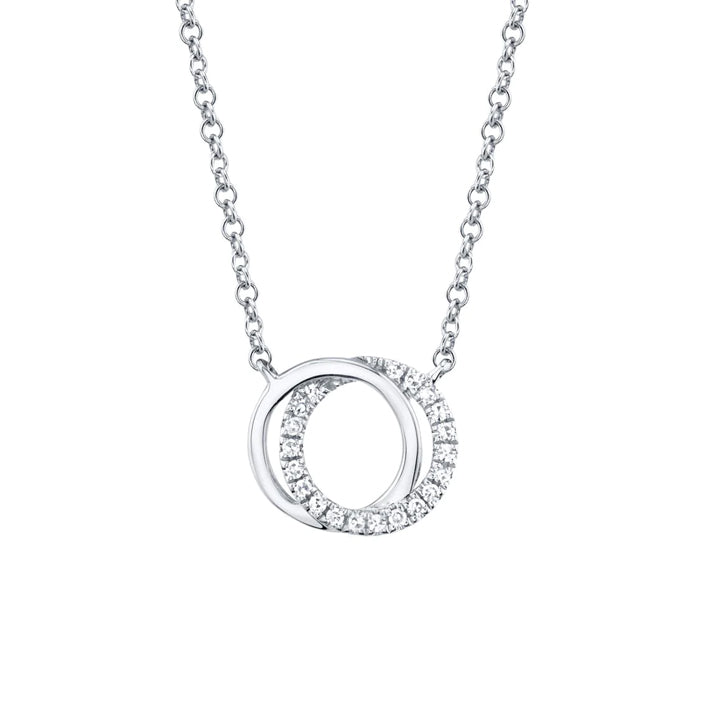 14K White Gold Diamond Love Knot Circle Necklace - SC55009637