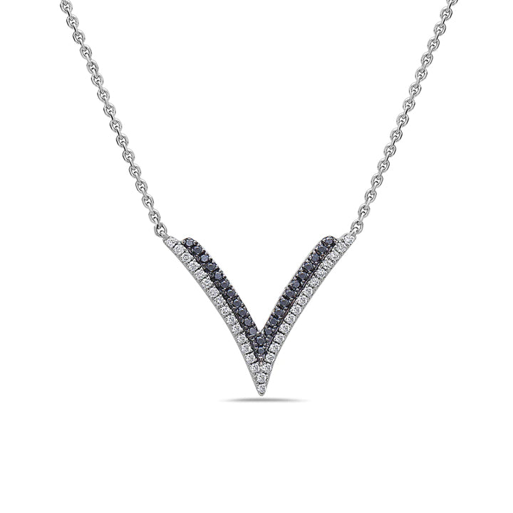 Charles Krypell 18K White Gold Diamond Double V Pendant Necklace with Black Diamonds- 4-9375-WBD