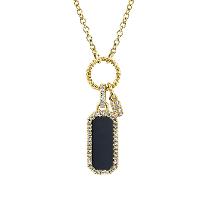 14k Yellow Gold Diamond & Black Onyx Dog Tag Necklace - SC55024173