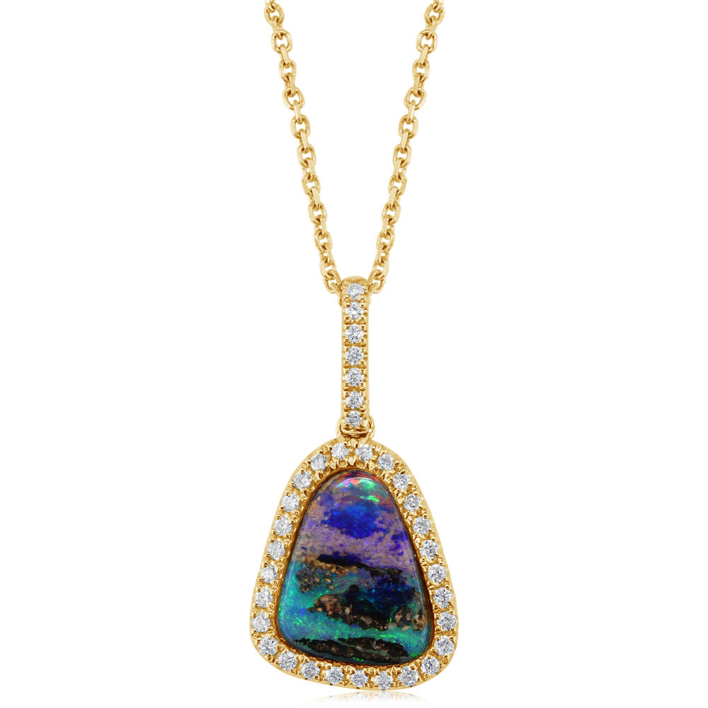 Parlé 14K Yellow Gold Australian Boulder Opal and Diamond Pendant