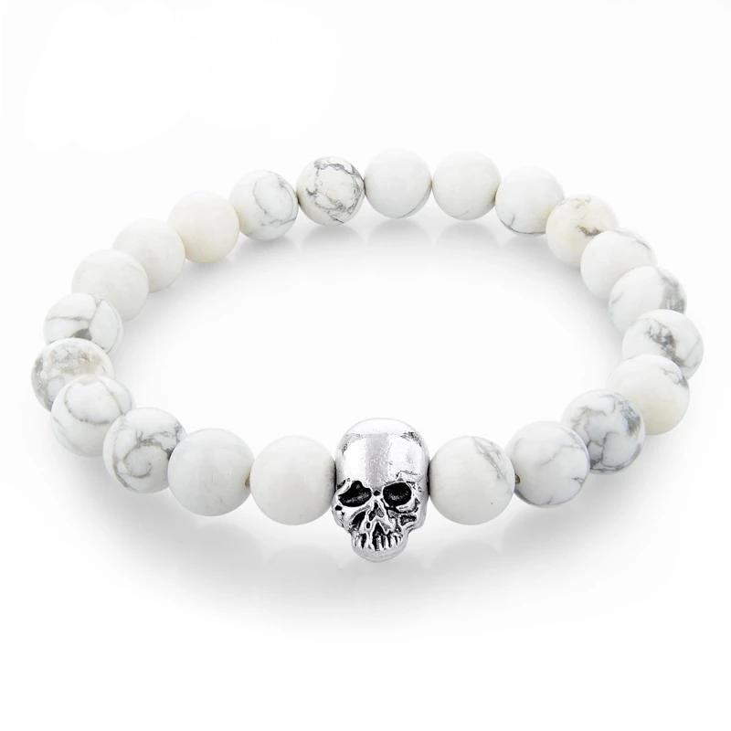 Handmade Natural Stone Skull Charm Bracelet