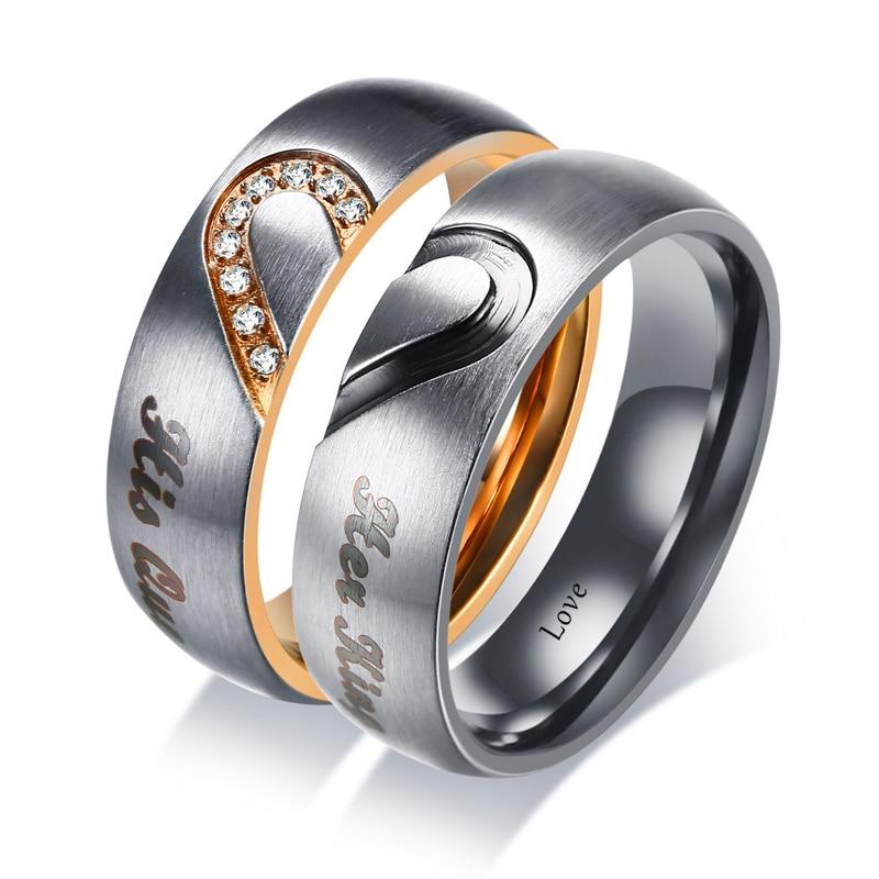 His and Hers Two-Tone Stainless Steel with Engraved Heart and Cubic Zirconia Couple Ring