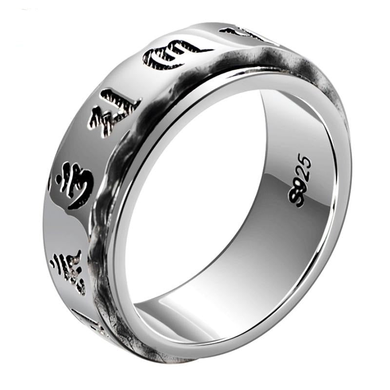 Six Words Mantra Signet Spinner 925 Sterling Silver Vintage Punk Ring